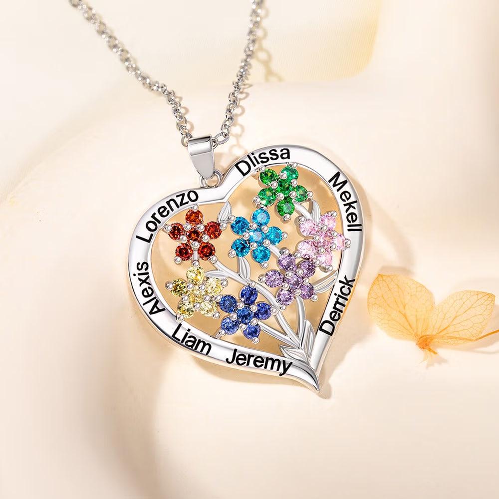 Family Heart Necklace with Names & Birthstones