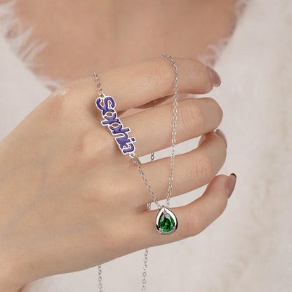 Enamel Name Necklace with Birthstone