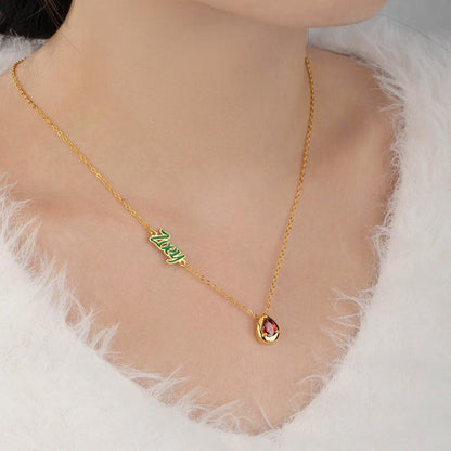 Enamel Name Necklace with Birthstone