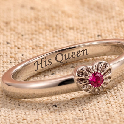 Personalized Couple Rings with Heart Birthstone