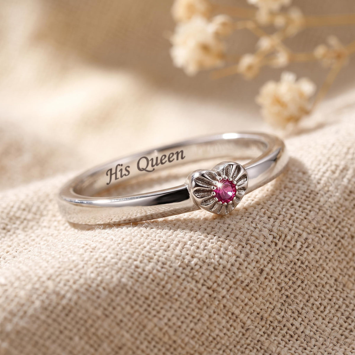 Personalized Couple Rings with Heart Birthstone