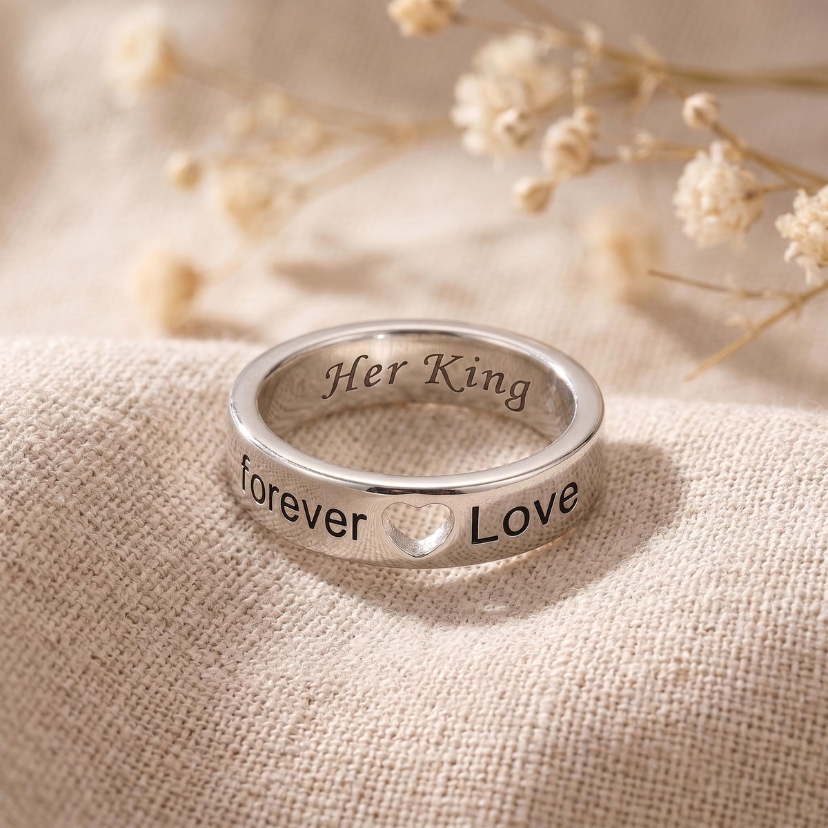 Personalized Couple Rings with Heart Birthstone