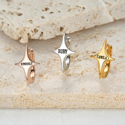 Personalized Name Star Huggie Earrings
