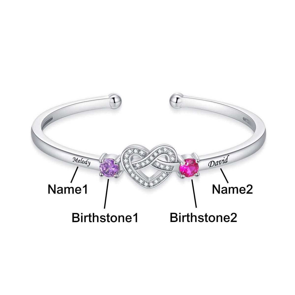 Love Knot Bangle with Names & Birthstones
