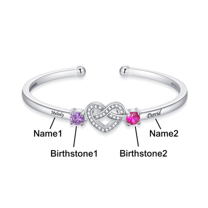 Love Knot Bangle with Names & Birthstones