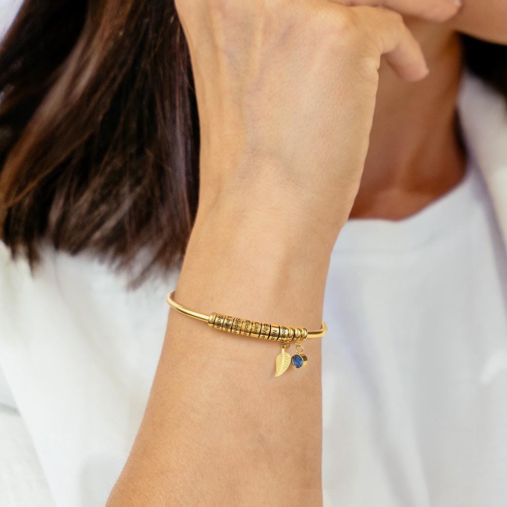 Custom Name Beads Birthstone Open Bangle