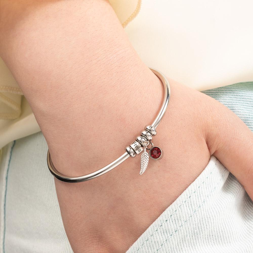 Custom Name Beads Birthstone Open Bangle
