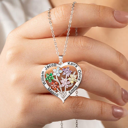 Family Heart Necklace with Names & Birthstones