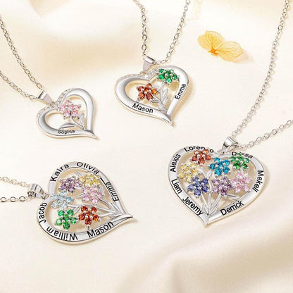 Family Heart Necklace with Names & Birthstones