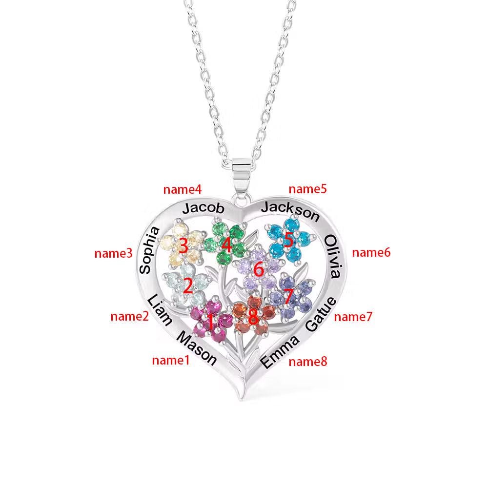 Family Heart Necklace with Names & Birthstones