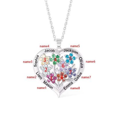 Family Heart Necklace with Names & Birthstones