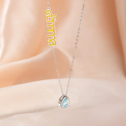 Enamel Name Necklace with Birthstone