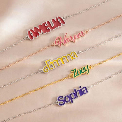Enamel Name Necklace with Birthstone