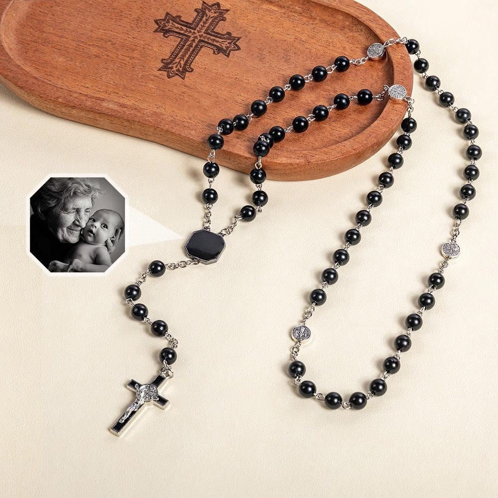 Hidden Photo Beaded Rosary Necklace
