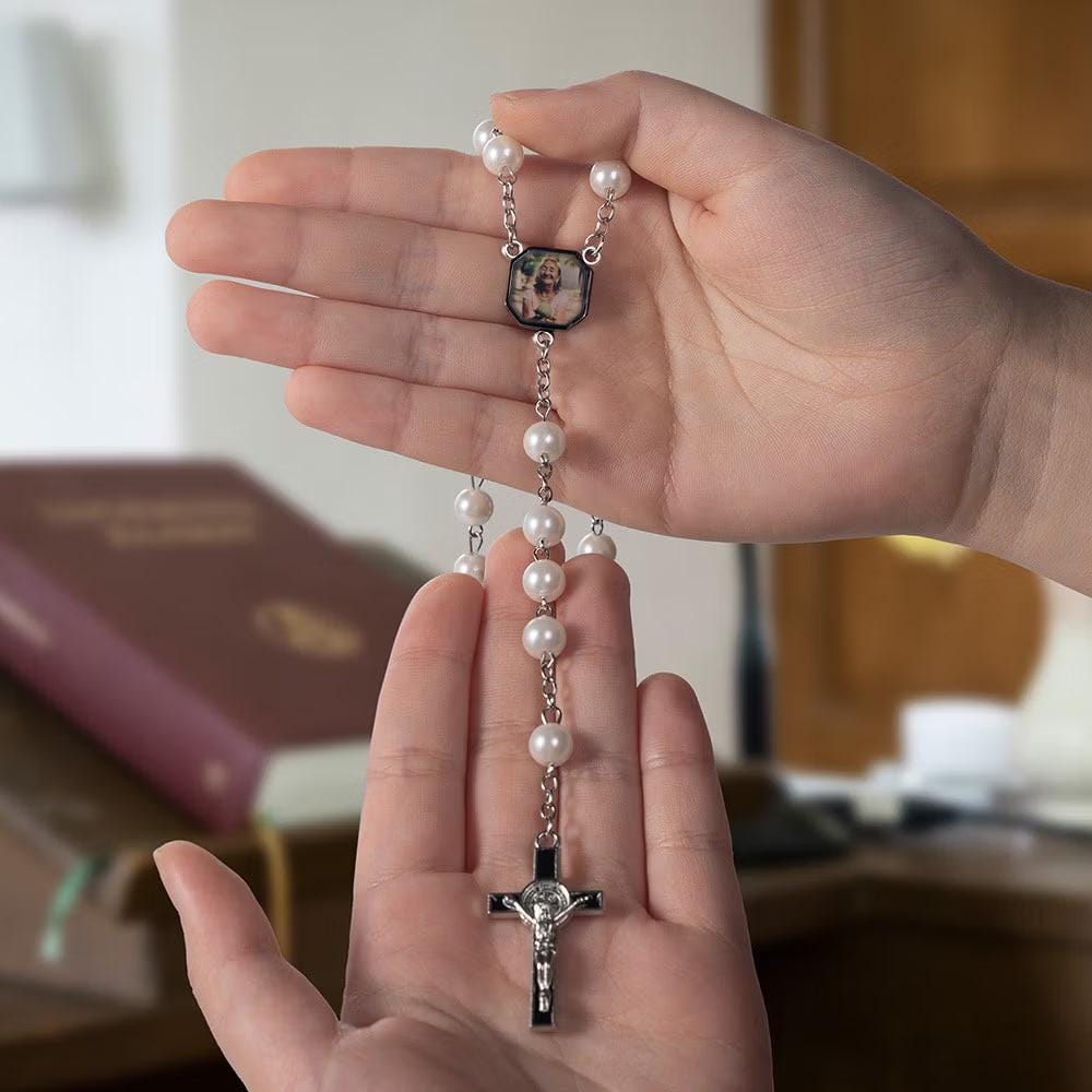 Hidden Photo Beaded Rosary Necklace
