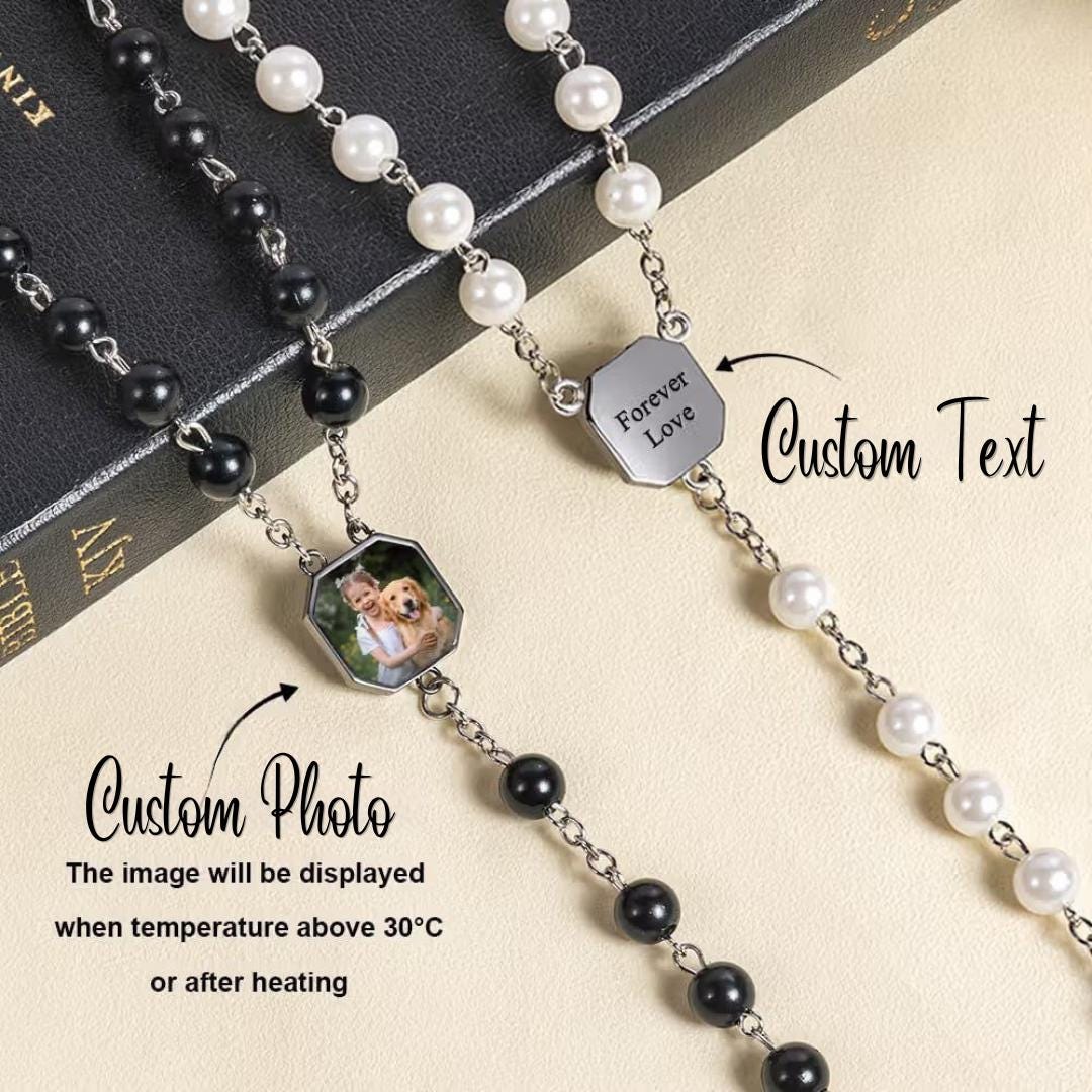 Hidden Photo Beaded Rosary Necklace