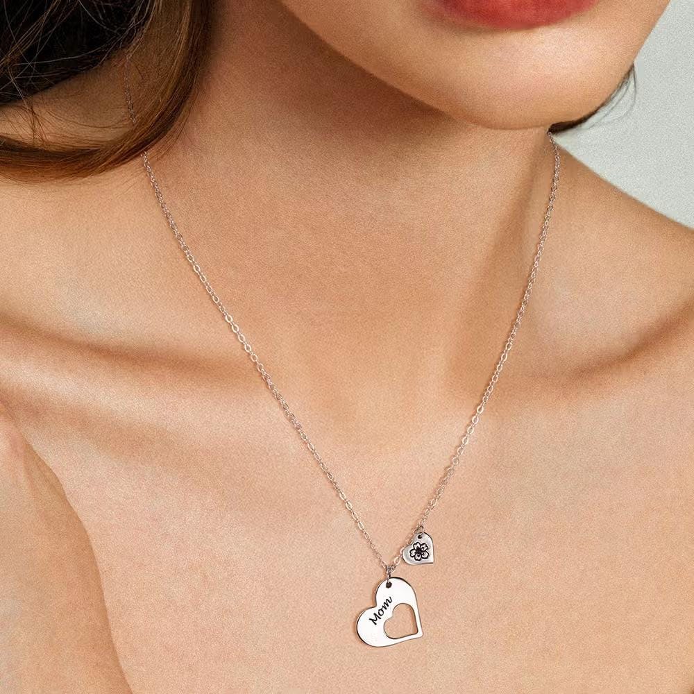Birth Flower Heart Necklace with Birthstones & Names