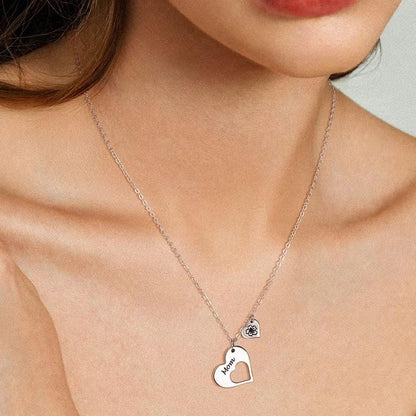 Birth Flower Heart Necklace with Birthstones & Names