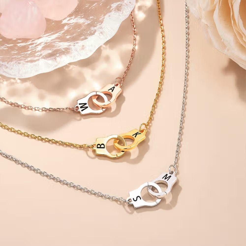 Mini Handcuff Necklace with Double Initials