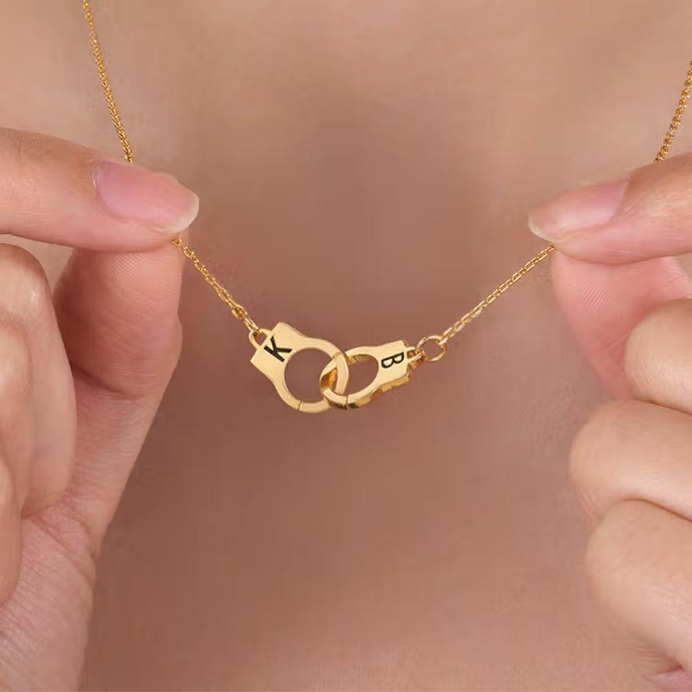 Mini Handcuff Necklace with Double Initials