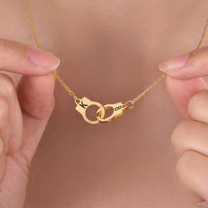 Mini Handcuff Necklace with Double Initials