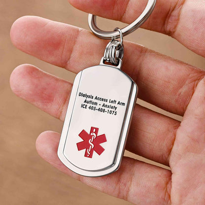 Custom Engraved Medical Alert Dog Tag Keychain