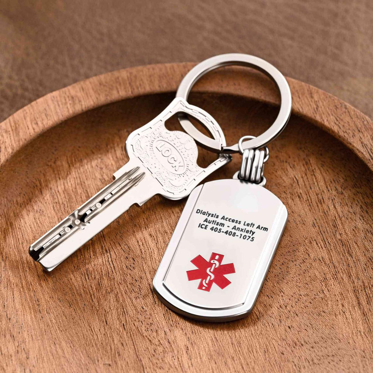 Custom Engraved Medical Alert Dog Tag Keychain