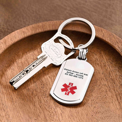 Custom Engraved Medical Alert Dog Tag Keychain