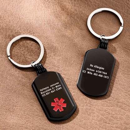 Custom Engraved Medical Alert Dog Tag Keychain