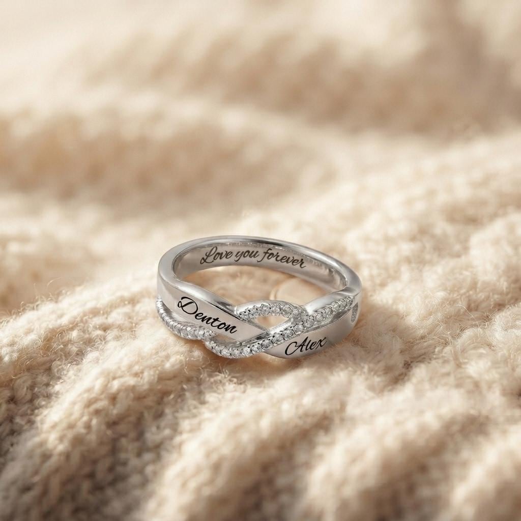 Engraved Name Sterling Silver Twisted Ring
