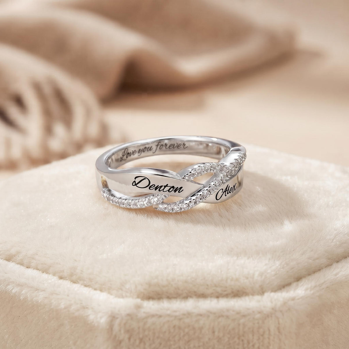 Engraved Name Sterling Silver Twisted Ring