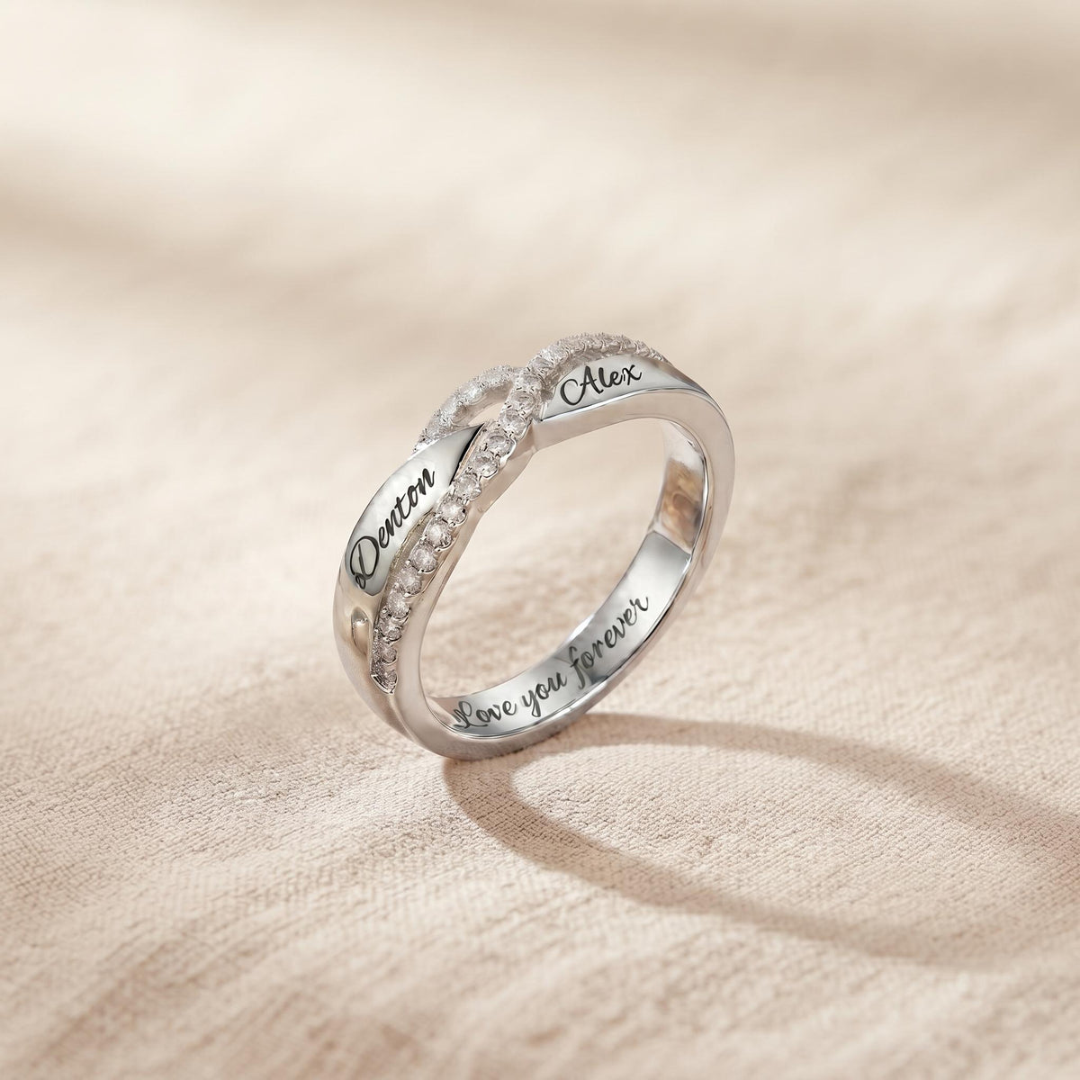 Engraved Name Sterling Silver Twisted Ring