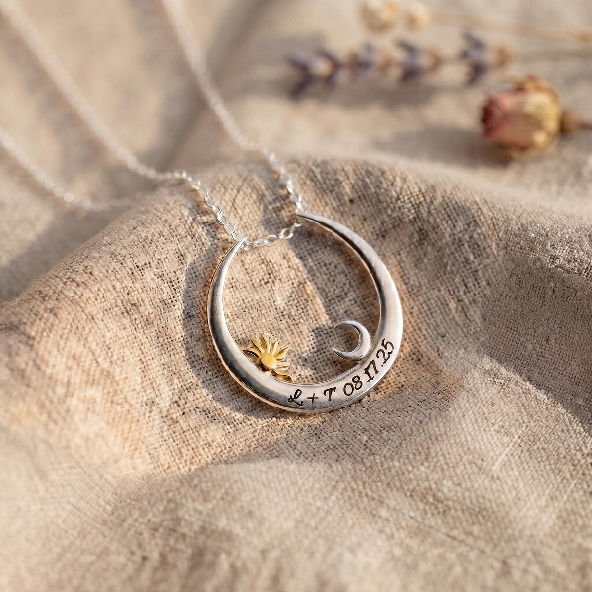 Moon Ring Holder Necklace with Custom Text