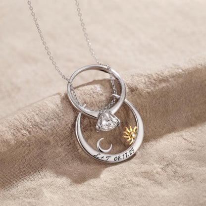 Moon Ring Holder Necklace with Custom Text