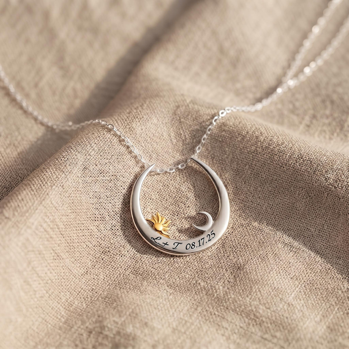 Moon Ring Holder Necklace with Custom Text