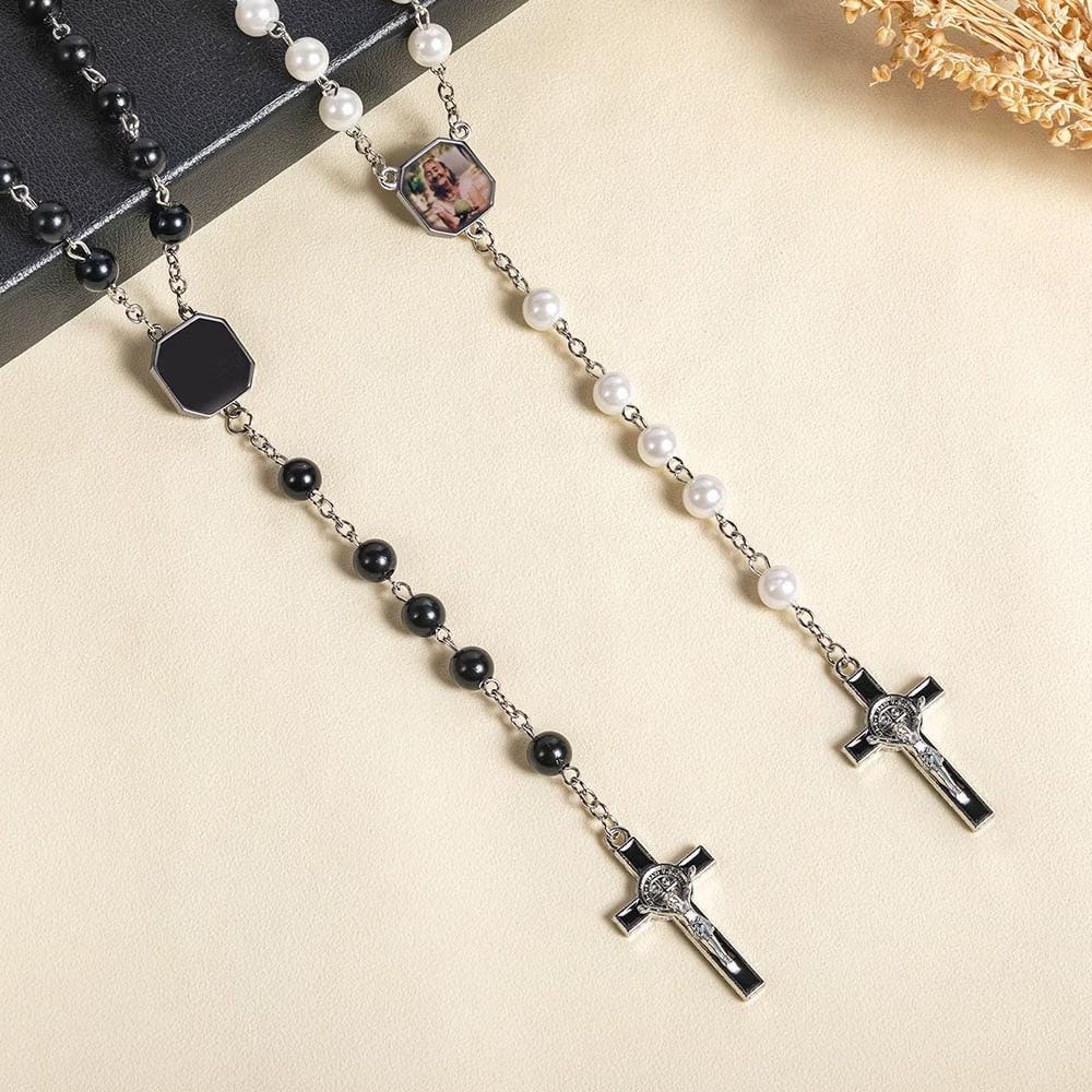 Hidden Photo Beaded Rosary Necklace
