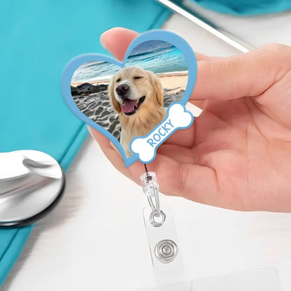 Custom Pet Photo Heart or Paw Badge Reel
