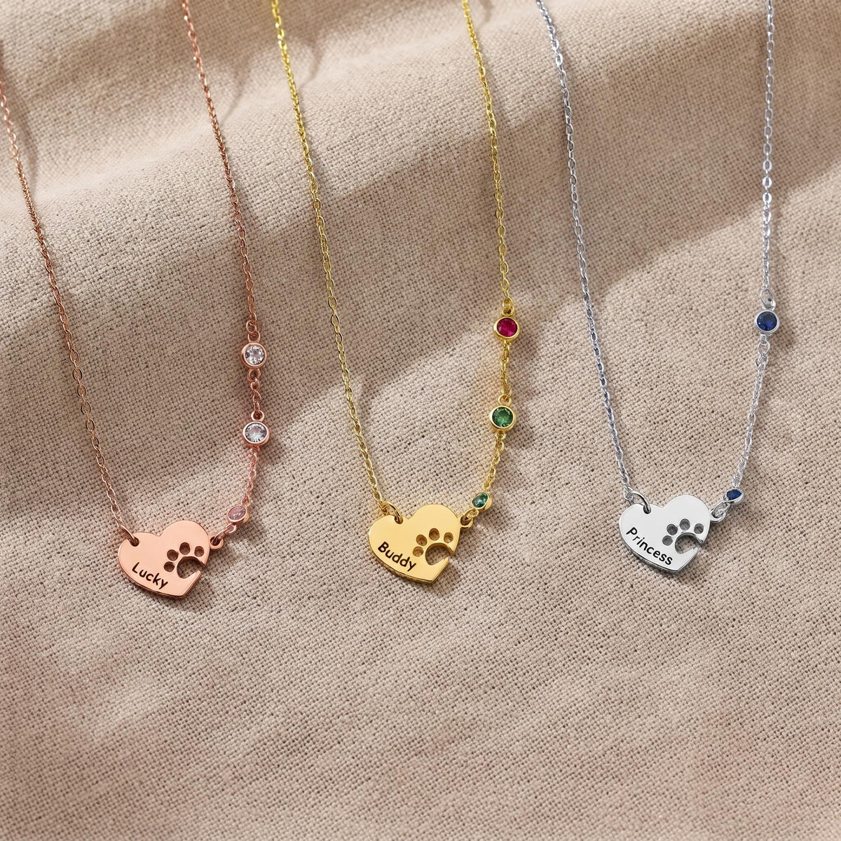 Personalized Name Paw Heart Necklace