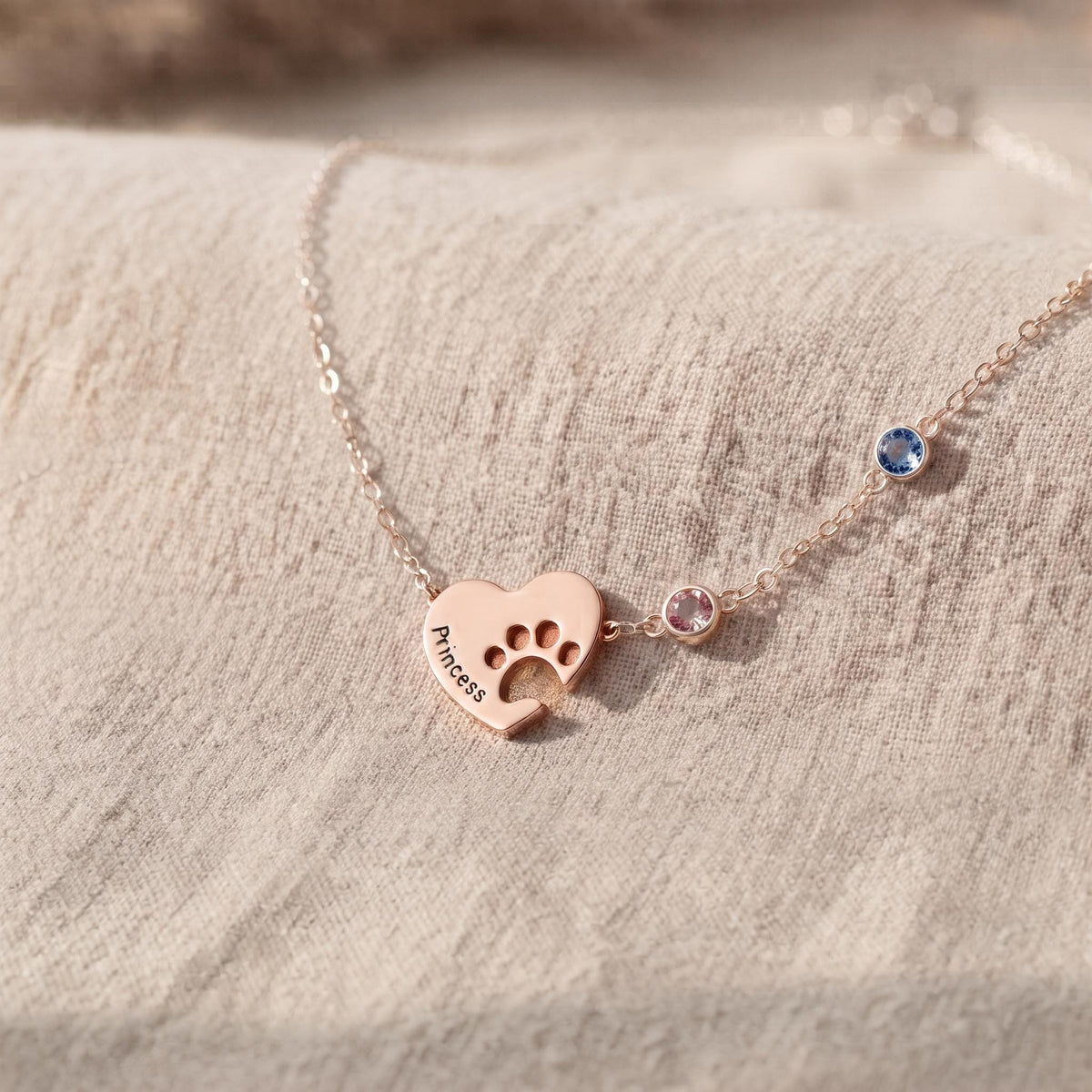 Personalized Name Paw Heart Necklace