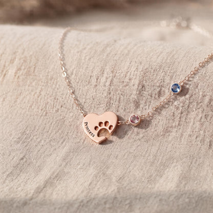 Personalized Name Paw Heart Necklace