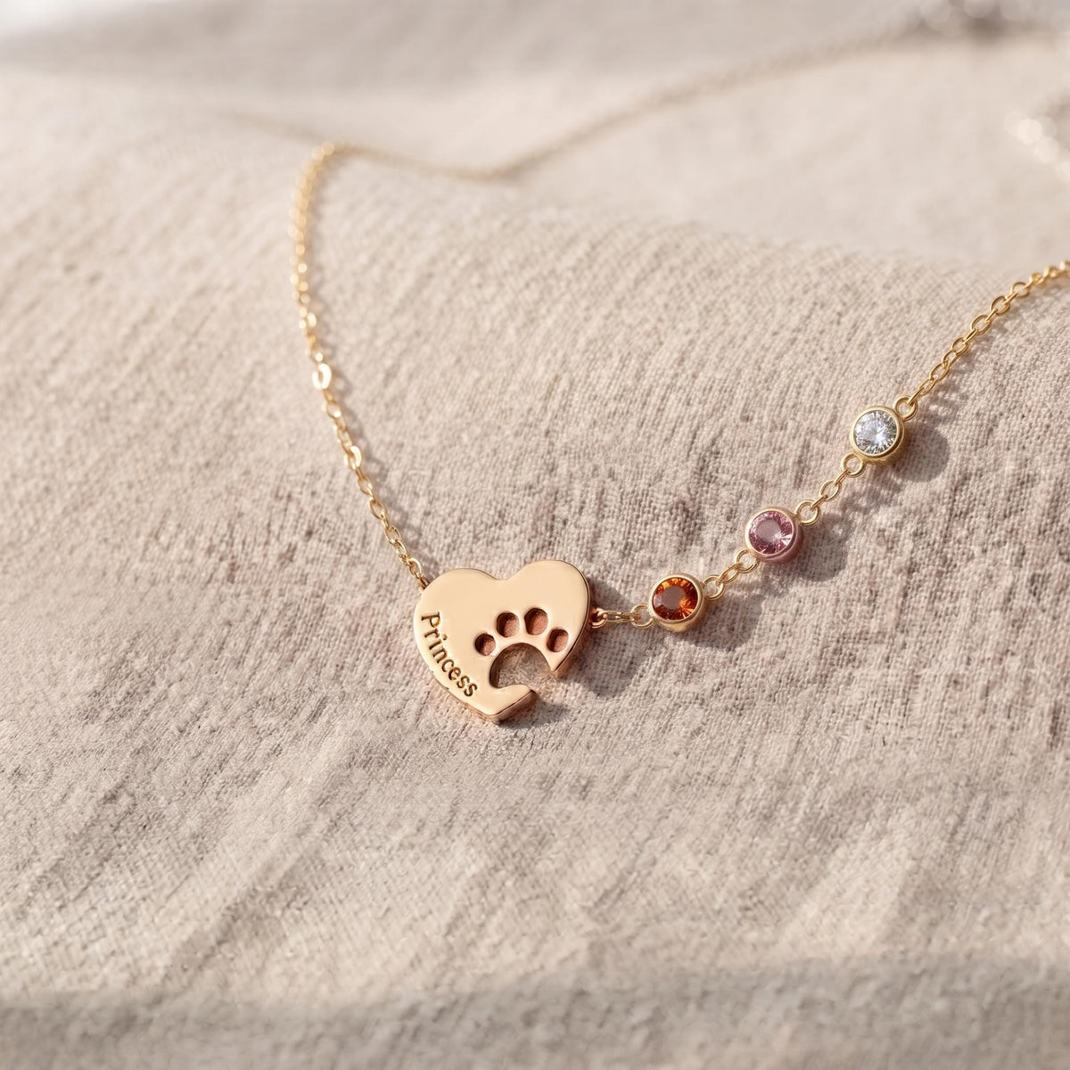 Personalized Name Paw Heart Necklace