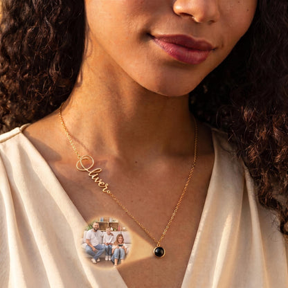 Sideways Name Photo Projection Necklace