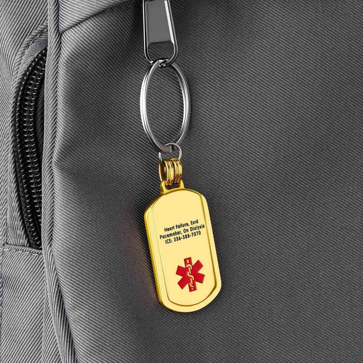 Custom Engraved Medical Alert Dog Tag Keychain