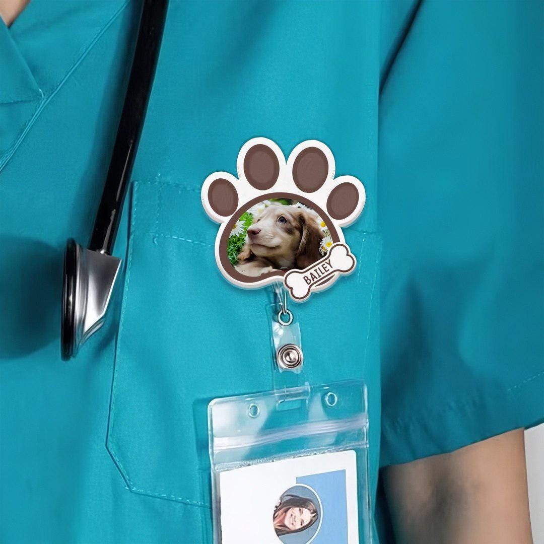 Custom Pet Photo Heart or Paw Badge Reel