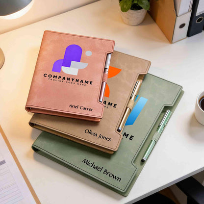 Custom Company Logo Leather Notebook & Pen Set
