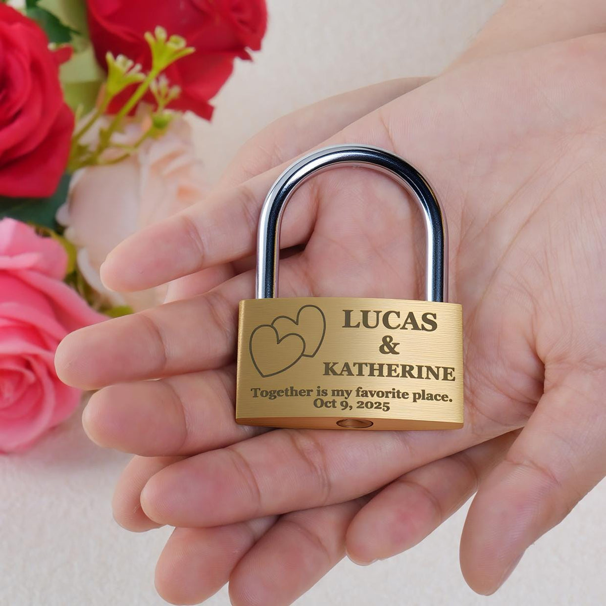Custom Engraved Brass Love Padlock with Names