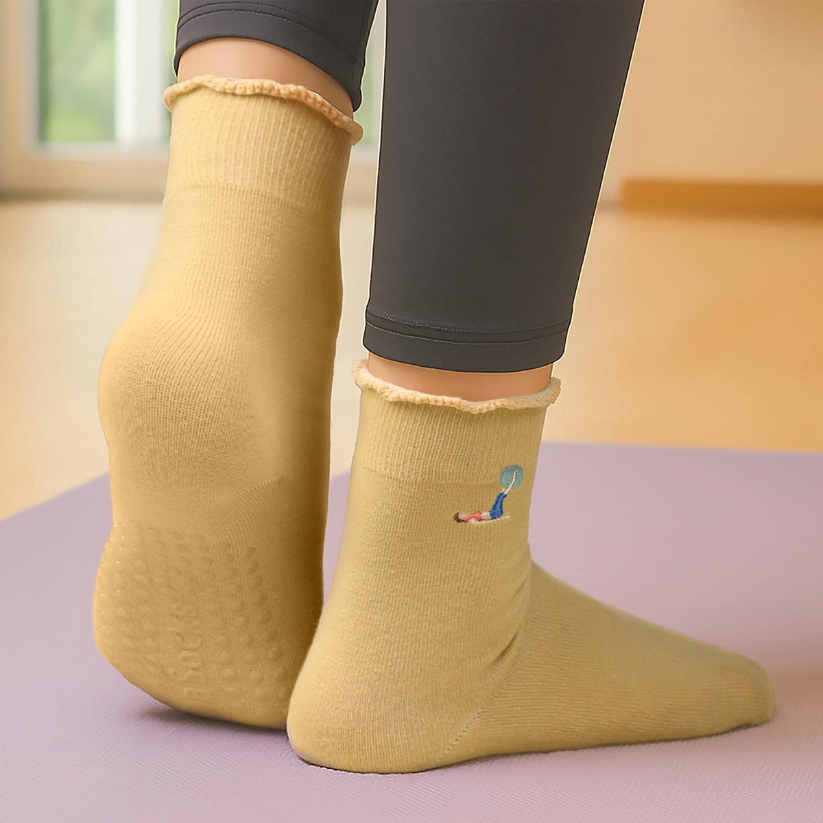 Custom Name Embroidered Ruffle Pilates Socks