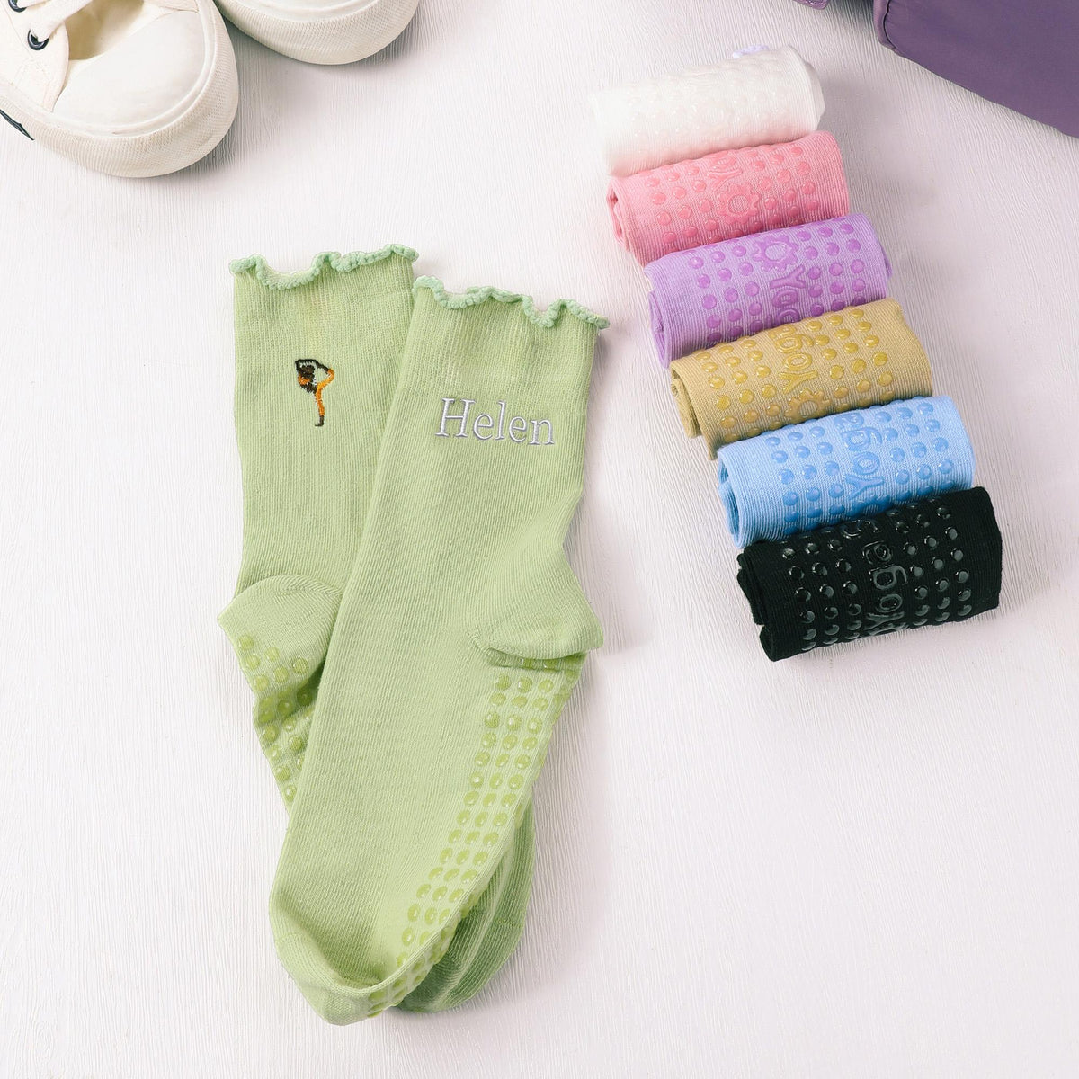 Custom Name Embroidered Ruffle Pilates Socks