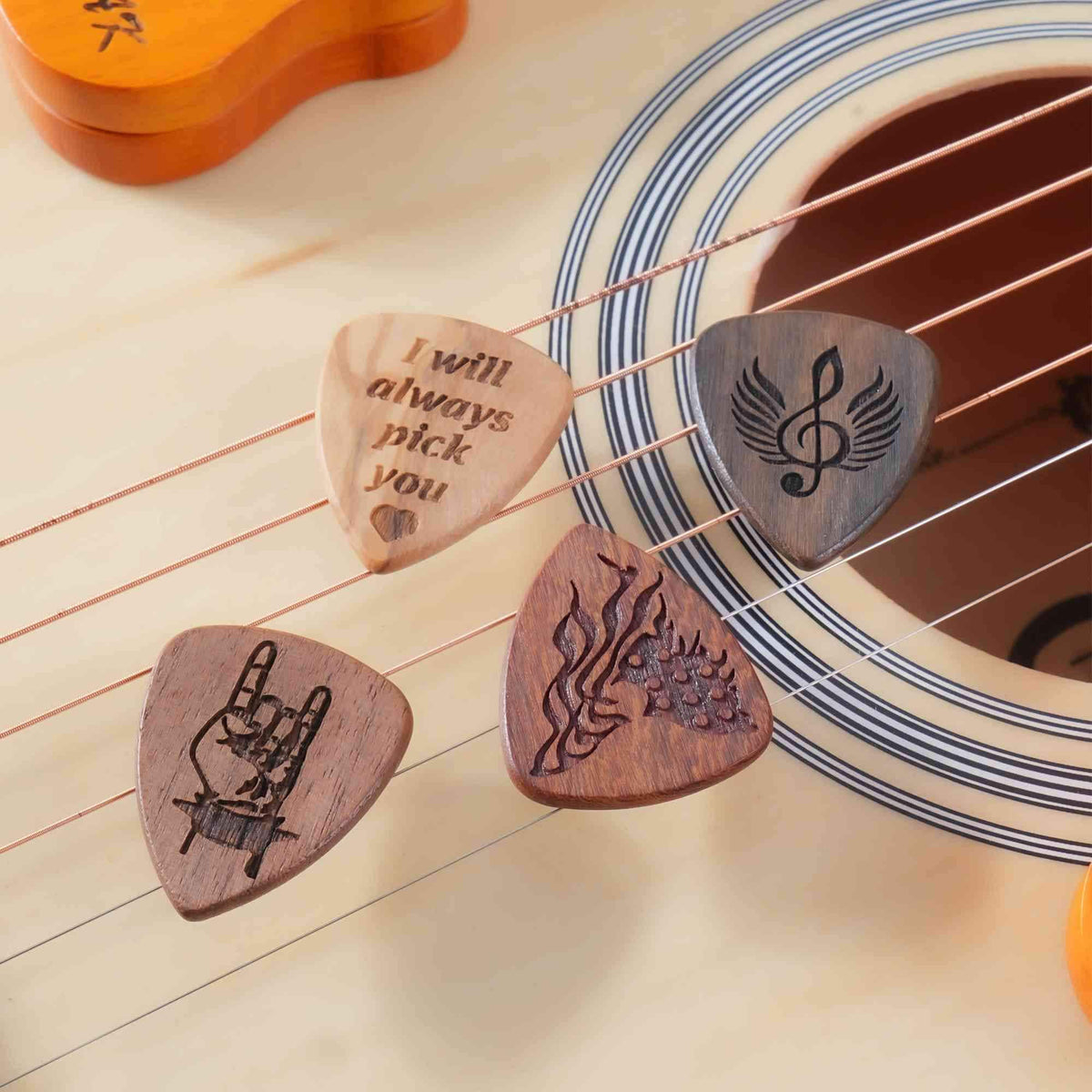 Personalized Wooden Guitar Pick Box with Engraving