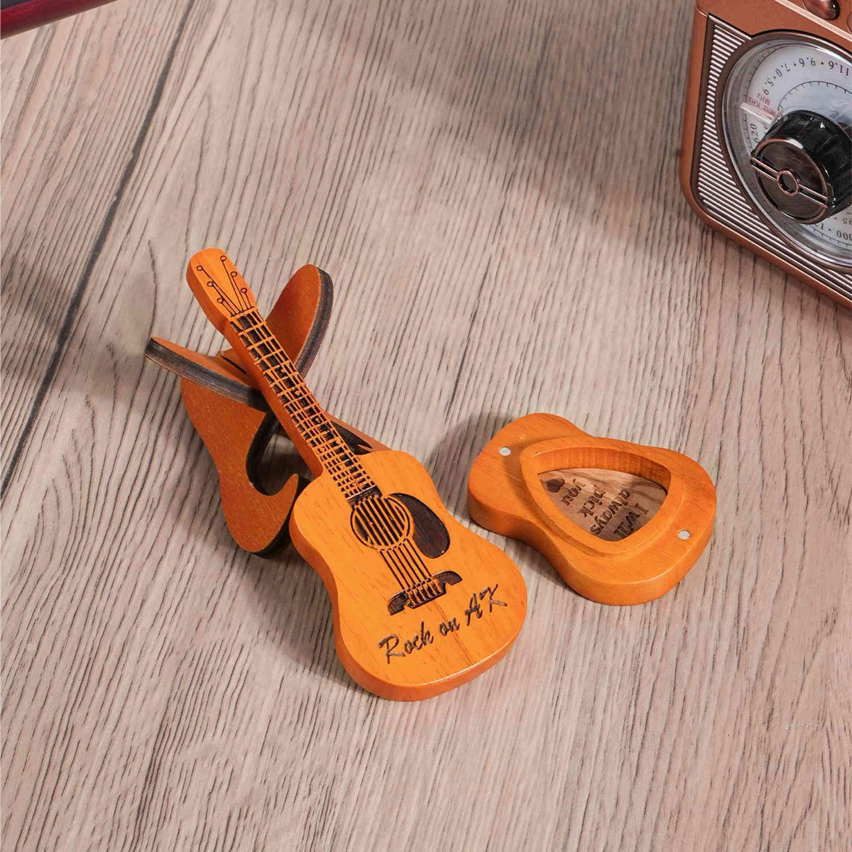 Personalized Wooden Guitar Pick Box with Engraving